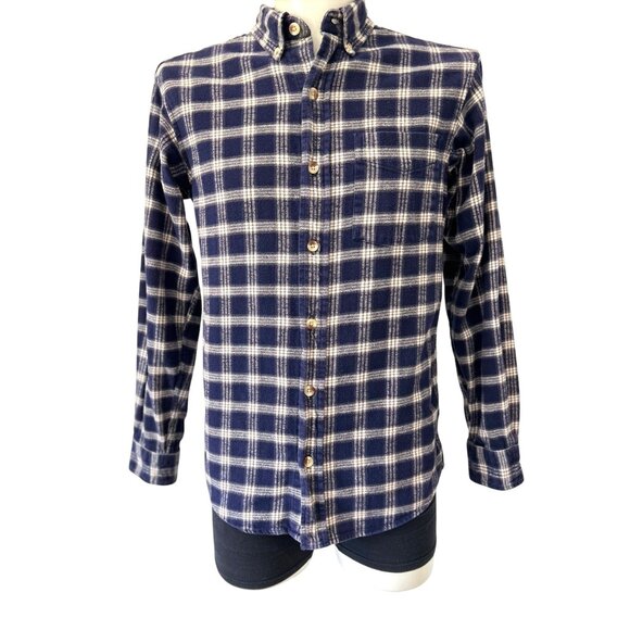 RED HEAD ~ Mens Blue & White Plaid Flannel Button-Up Shirt ~ S ~ 100% Cotton - Picture 1 of 10